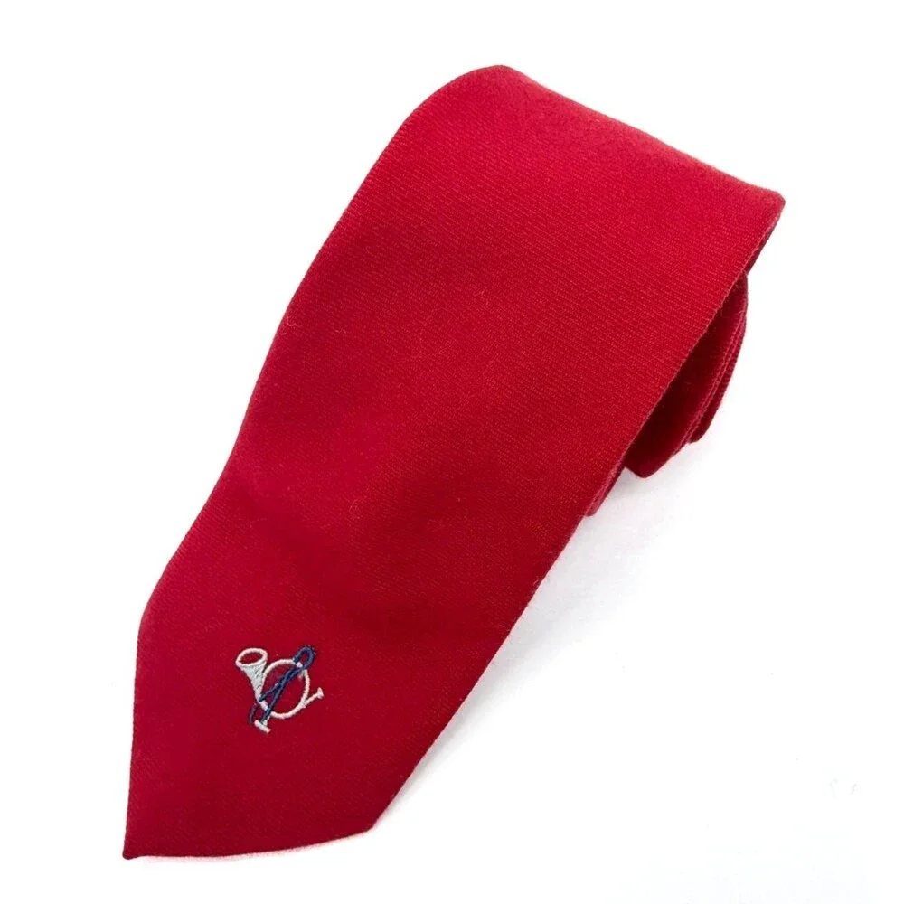 Vintage Briar Tie Red Wool Woven In Scotland Hollis Huntsville Embroidered Logo